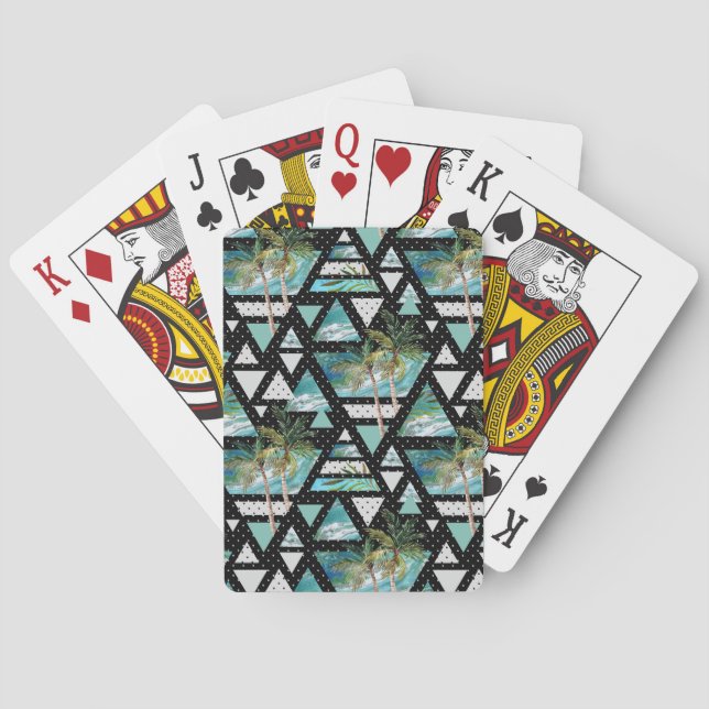 Abstract Geometric Palms & Waves Pattern Playing Cards (Back)