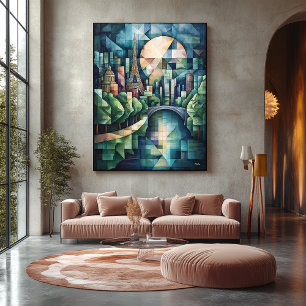 Abstract Geometric Paris Skyline with Eiffel Tower Canvas Print