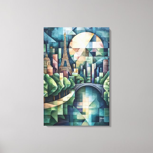 Abstract Geometric Paris Skyline with Eiffel Tower Canvas Print (Front)
