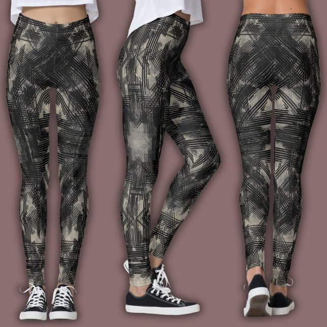 Abstract Geometric Pattern | Black and Beige Leggings (Creator Uploaded)