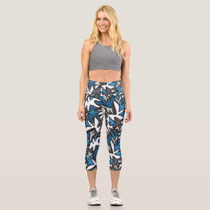 abstract, geometric, pattern, black and blue throw capri leggings