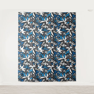 abstract, geometric, pattern, black and blue throw tapestry