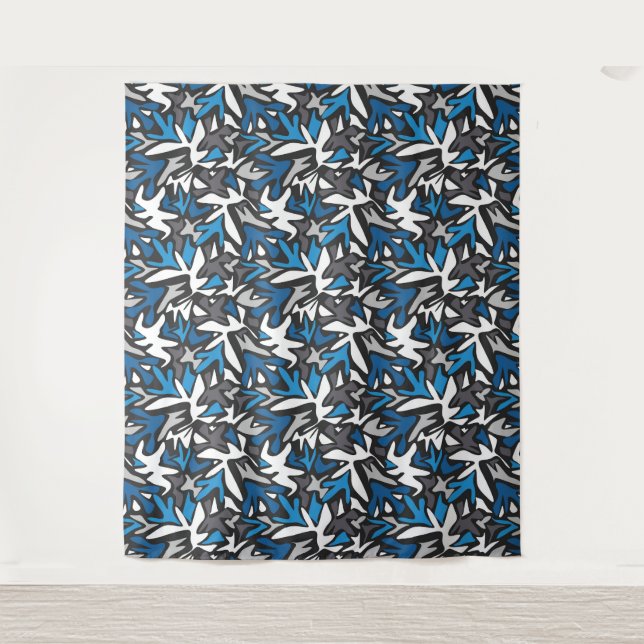 abstract, geometric, pattern, black and blue throw tapestry (Front)