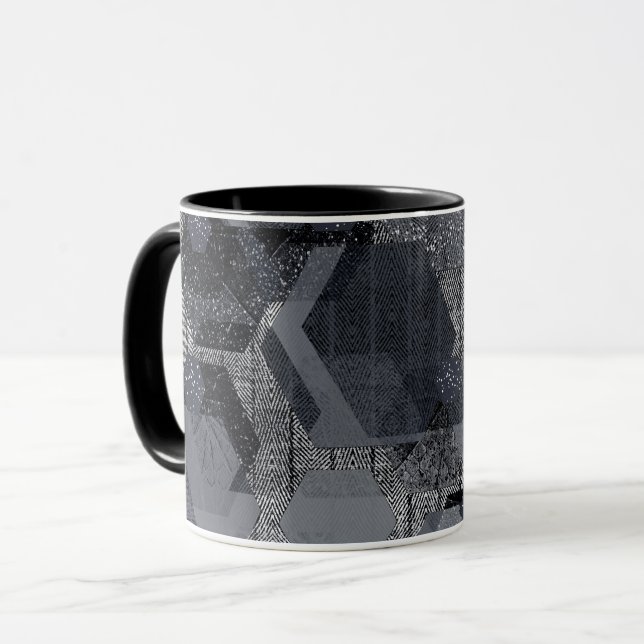 Abstract geometric pattern, black and grey .  mug (Front Left)