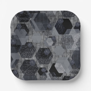 Abstract geometric pattern, black and grey . paper plate