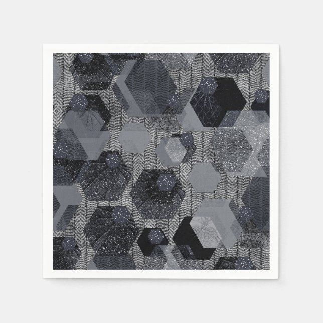 Abstract geometric pattern, black and grey . throw napkin (Front)
