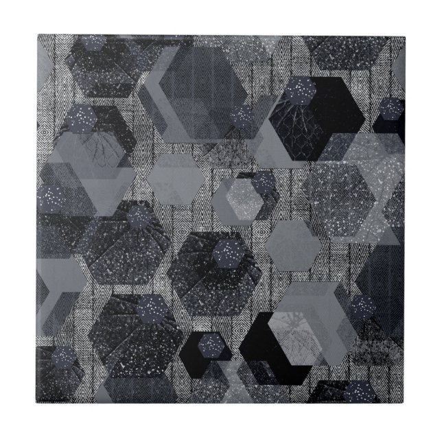 Abstract geometric pattern, black and grey .  tile (Front)