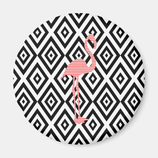 Abstract geometric pattern - black - pink flamingo magnet