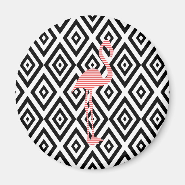 Abstract geometric pattern - black - pink flamingo magnet (Front)