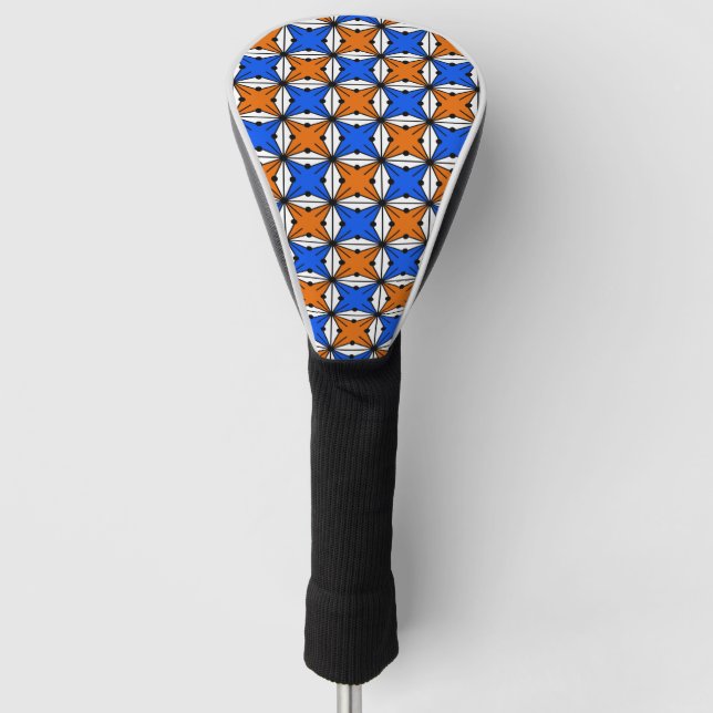 Abstract geometric pattern - blue and orange. golf head cover (Front)