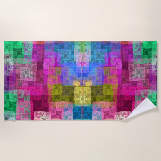 Abstract geometric pattern, blue, pink, modern  beach towel (Front)