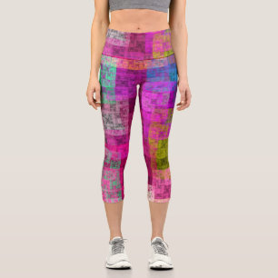 Abstract geometric pattern, blue, pink, modern capri leggings