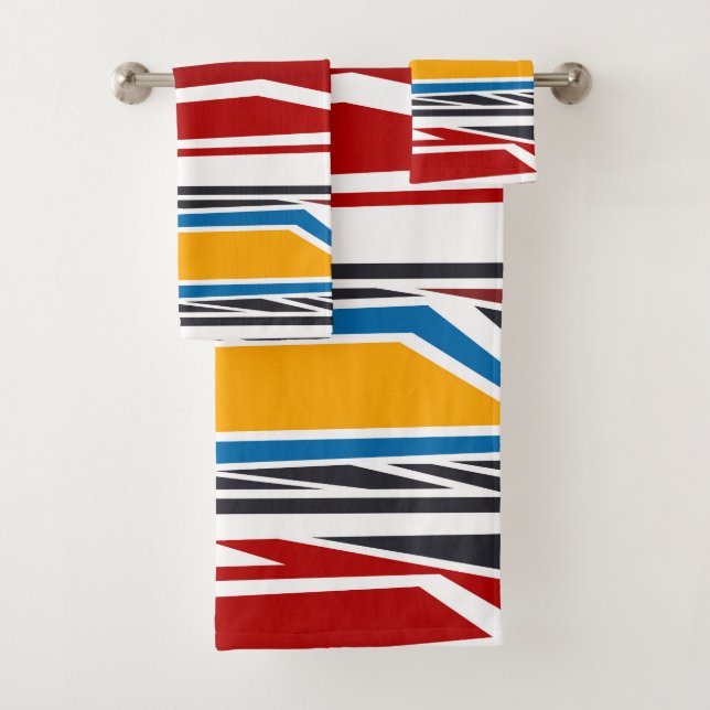 Abstract , geometric pattern, colourful bath towel set (Insitu)