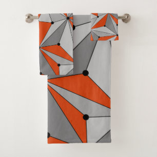 Abstract geometric pattern - gray and orange. bath towel set