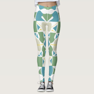 Abstract Geometric Pattern in Green and Blue Leggings