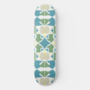 Abstract Geometric Pattern in Green and Blue Skateboard