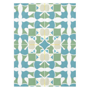 Abstract Geometric Pattern in Green and Blue Tablecloth