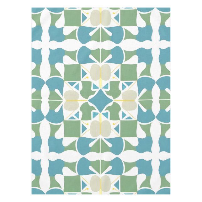 Abstract Geometric Pattern in Green and Blue Tablecloth (Front)