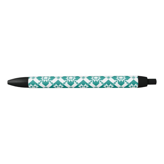 Abstract Geometric Pattern in White and Green Black Ink Pen (Front)
