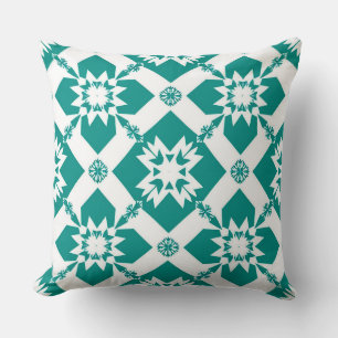 Abstract Geometric Pattern in White and Green Cushion