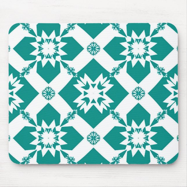 Abstract Geometric Pattern in White and Green Mouse Mat (Front)