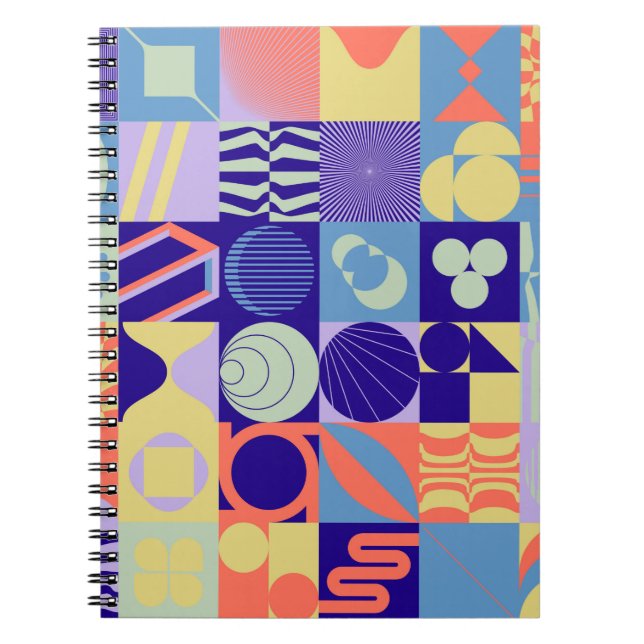 Abstract geometric pattern made with simple shapes notebook (Front)