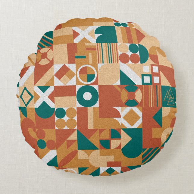 Abstract geometric pattern. Multicolor Figures. Te Round Cushion (Front)