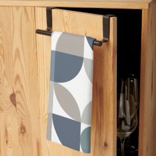 Abstract Geometric Pattern Navy Blue Grey Tea Towel