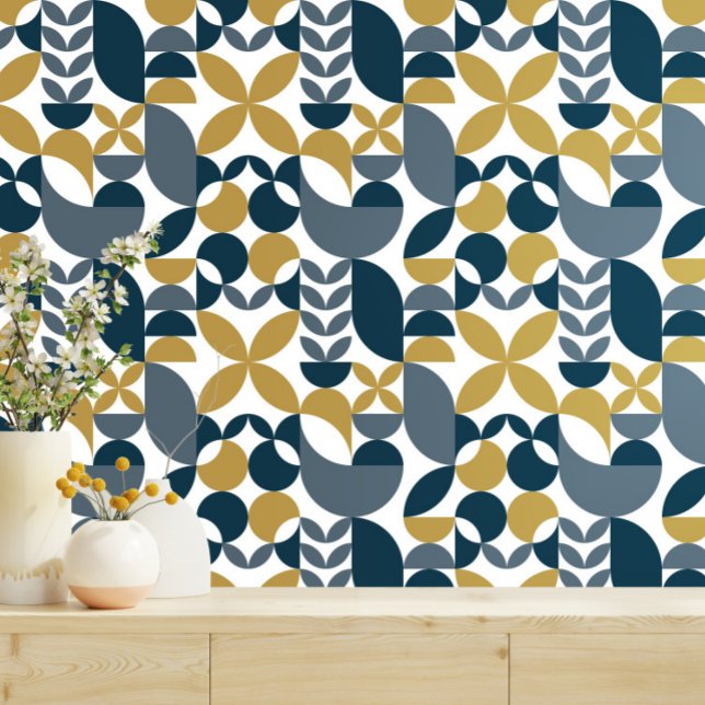 Abstract Geometric Pattern Navy, Mustard Wallpaper (Creator Uploaded)