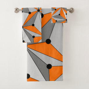 Abstract geometric pattern - orange and grey. bath towel set