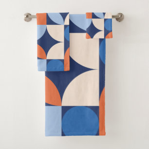 Abstract Geometric Pattern Orange Blue Bath Towel Set
