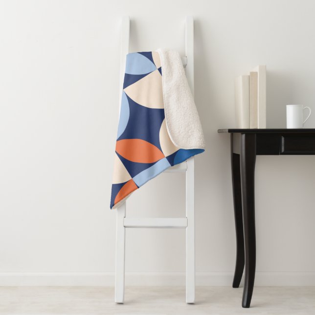 Abstract Geometric Pattern Orange Blue Sherpa Blanket (In Situ)