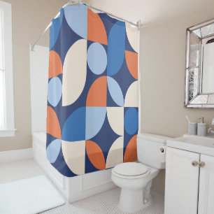 Abstract Geometric Pattern Orange Blue Shower Curtain