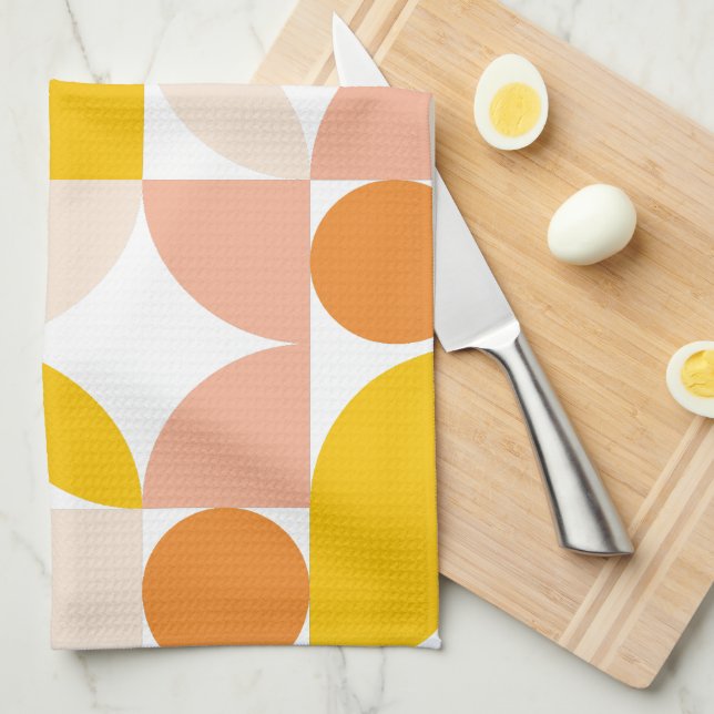 Abstract Geometric Pattern Peach Orange Yellow Tea Towel (Quarter Fold)