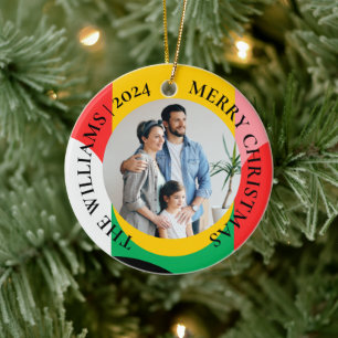 Abstract Geometric Pattern Photo Merry Christmas Ceramic Tree Decoration