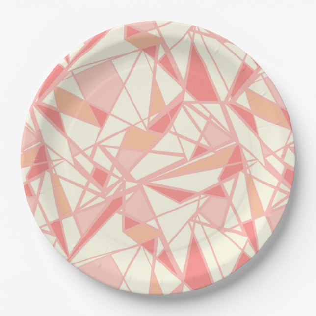 Abstract geometric pattern pink beige paper plate (Front)