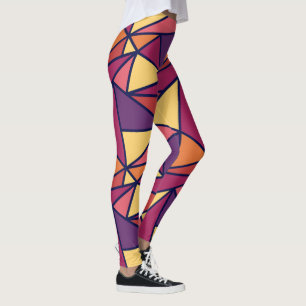 Abstract Geometric Pattern, Purple, Yellow, Orange Leggings