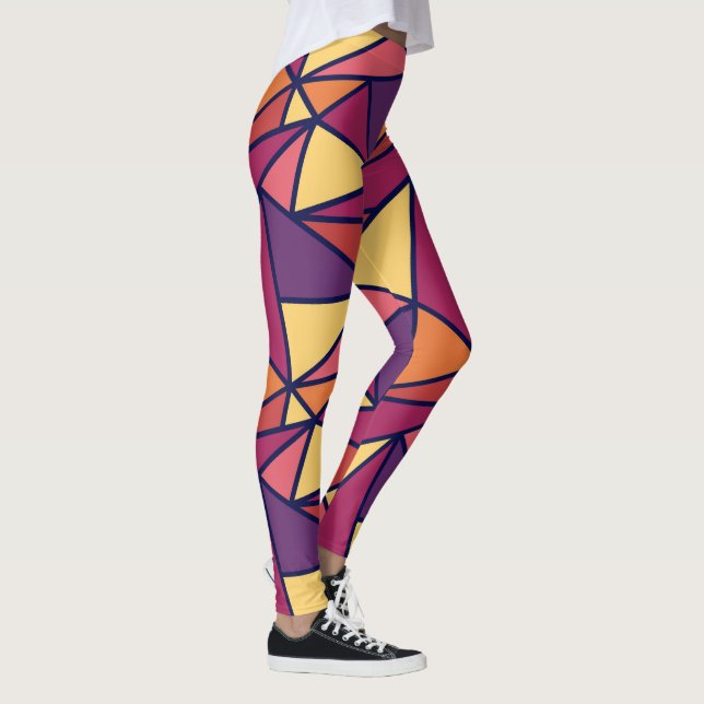 Abstract Geometric Pattern, Purple, Yellow, Orange Leggings (Right)