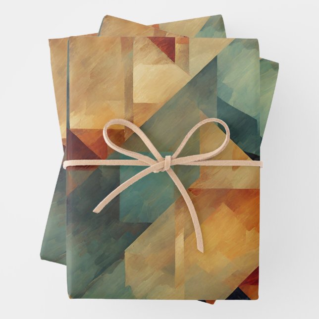 Abstract Geometric Pattern - Red, Teal, Yellow  Wrapping Paper Sheet (In situ)