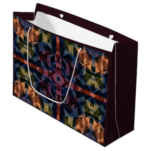 Abstract geometric pattern with blue flower large gift bag