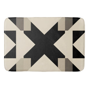Abstract Geometric Pattern with Contrasting Black Bath Mat