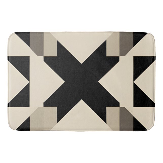 Abstract Geometric Pattern with Contrasting Black Bath Mat (Front)