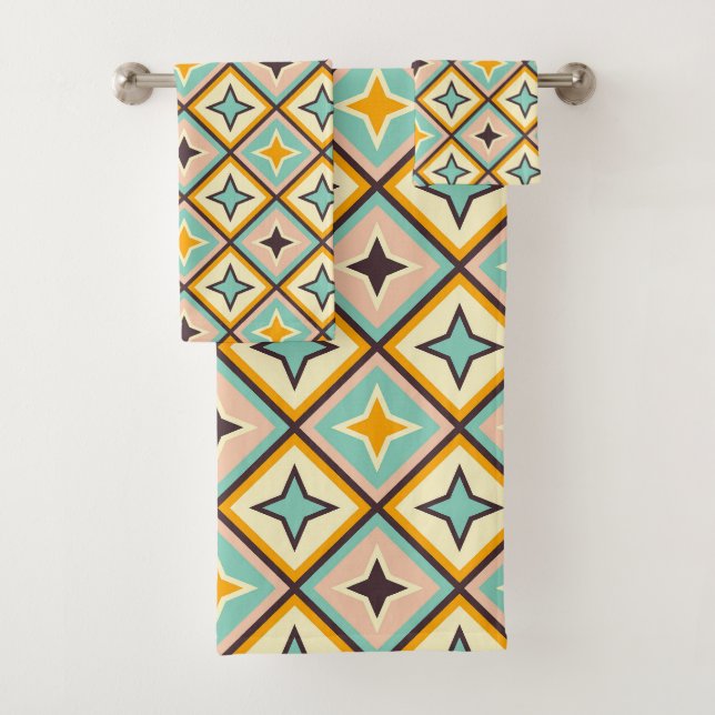 Abstract geometric pattern with diamond shapes bath towel set (Insitu)