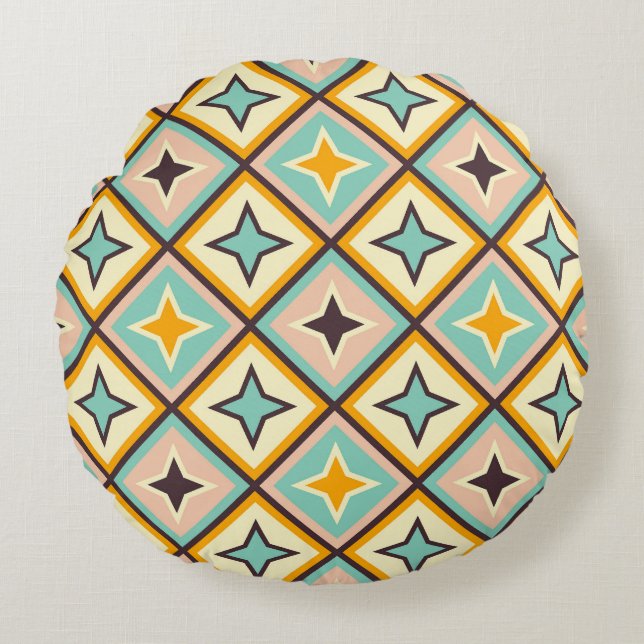 Abstract geometric pattern with diamond shapes round cushion (Front)