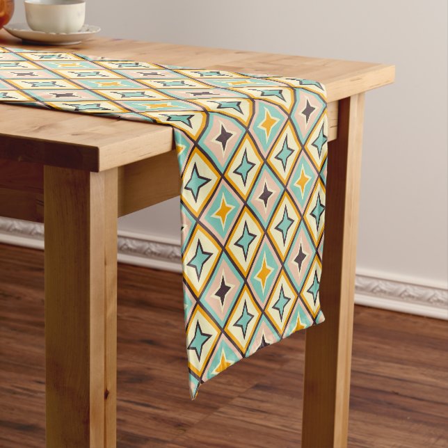 Abstract geometric pattern with diamond shapes short table runner (In Situ)