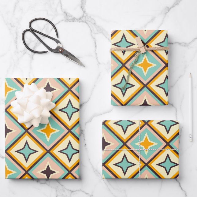 Abstract geometric pattern with diamond shapes wrapping paper sheet (Front)