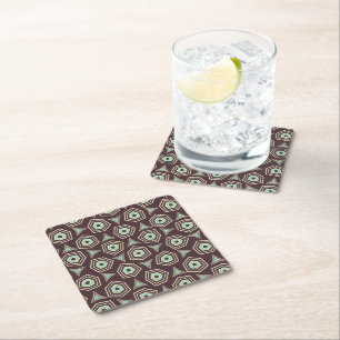 Abstract geometric pattern with layered pentagons square paper coaster