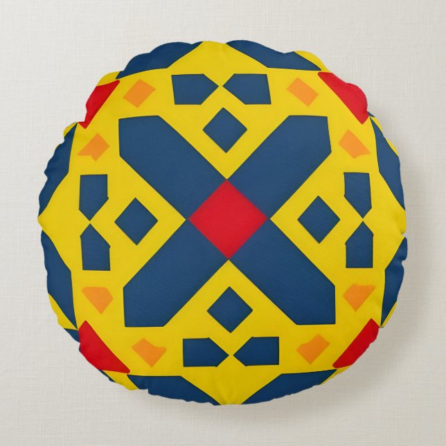 Abstract Geometric Pattern with Vibrant Colours Round Cushion (Front)