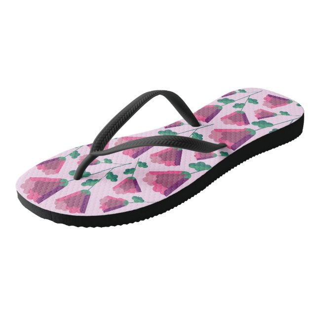 Abstract Geometric Pink Flowers Flip Flops (Angled)
