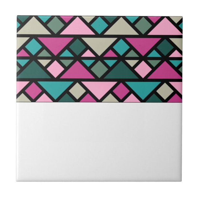 Abstract geometric pink fuchsia turquoise tile (Front)